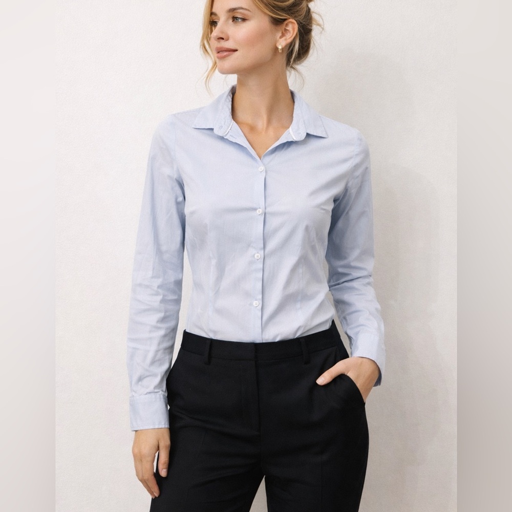 Zara Basic Fitted Button Down Shirt – Light Blue … - image 1